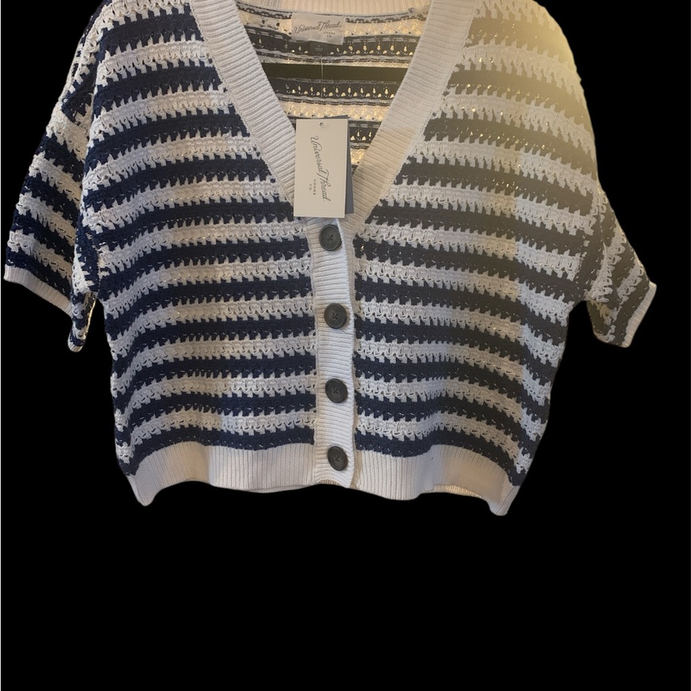 Universal Thread Navy and White Button-Up Cardigan - Picture 2 of 6